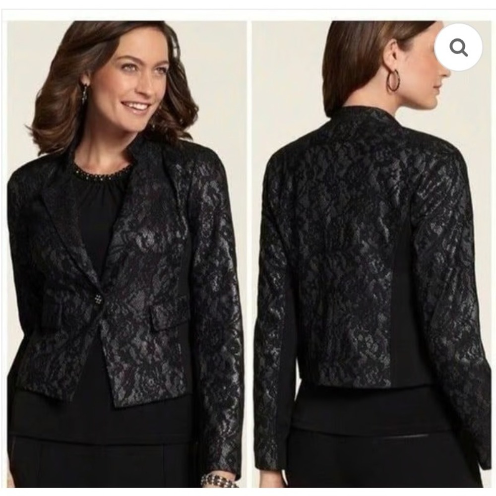 NWT Chico's Moto Jacket Bonded Lace LS Jack Black Whimsy goth Party Size XL $139